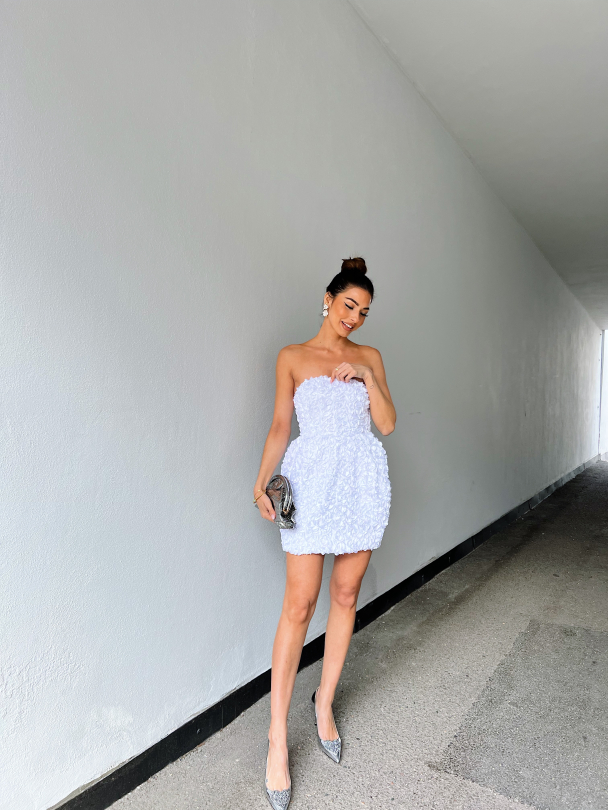 3D Flower mini dress - Bright White - Image 6