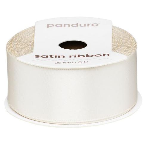 Kremfarget satengbånd – 25 mm bredt og 8 meter langt