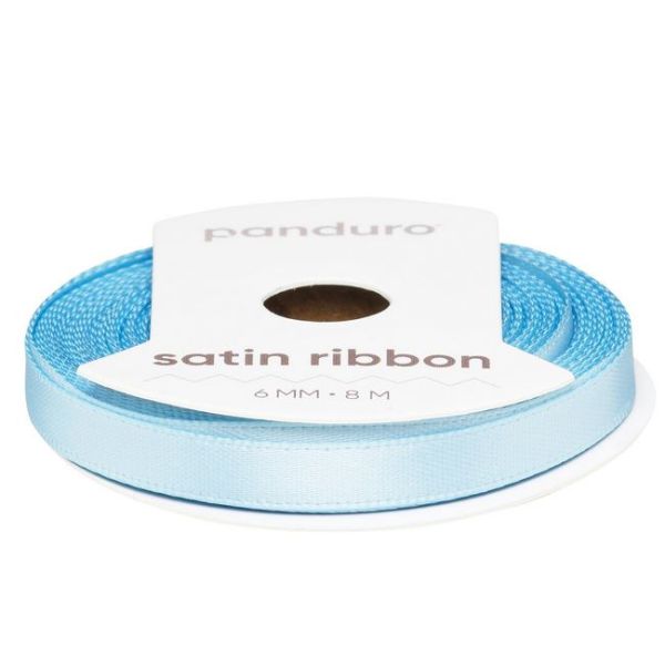 Lyseblått satengbånd – 6 mm bredt og 8 meter langt