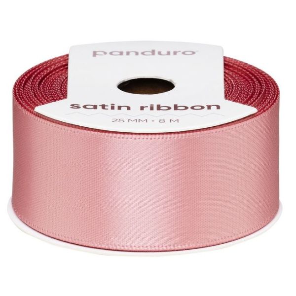 Blekrosa satengbånd – 25 mm bredt og 8 meter langt