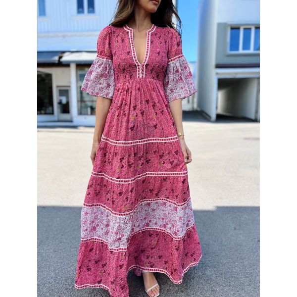 Twisted Maxi Dress - Pink Flower Combo