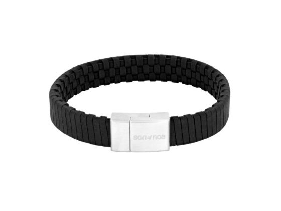 Silver bracelet black calf leather - 12mm 