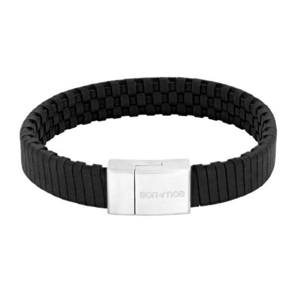 Silver bracelet black calf leather - 12mm 