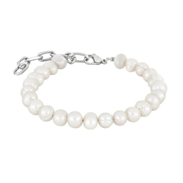 SON bracelet STEEL shiny + pearl 