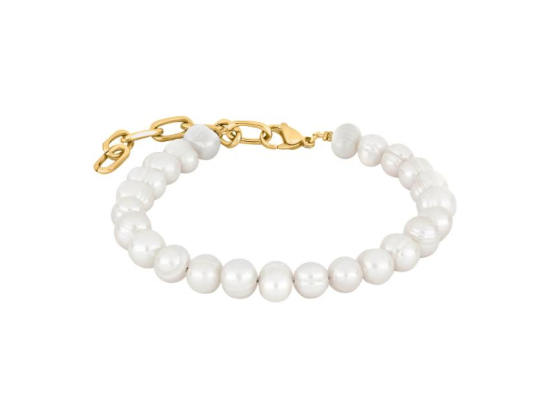 SON bracelet STEEL shiny + pearl - IP Gold