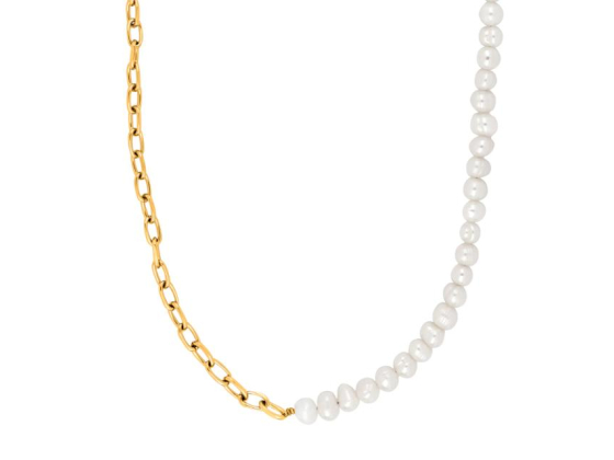 SON necklace STEEL shiny + pearl - IP Gold