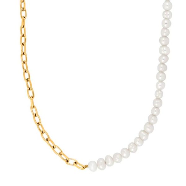 SON necklace STEEL shiny + pearl - IP Gold