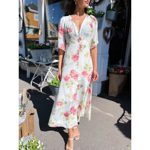 Satin Button Down Dress - Rose Bouquet