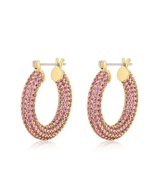 Pave Baby Amalfi Hoops - Pink/Gold