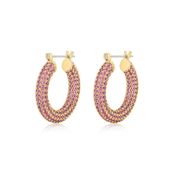 Pave Baby Amalfi Hoops - Pink/Gold