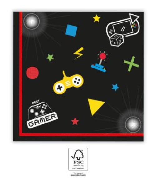 Serviett, GAMING PARTY, 20 stk, 33x33 cm
