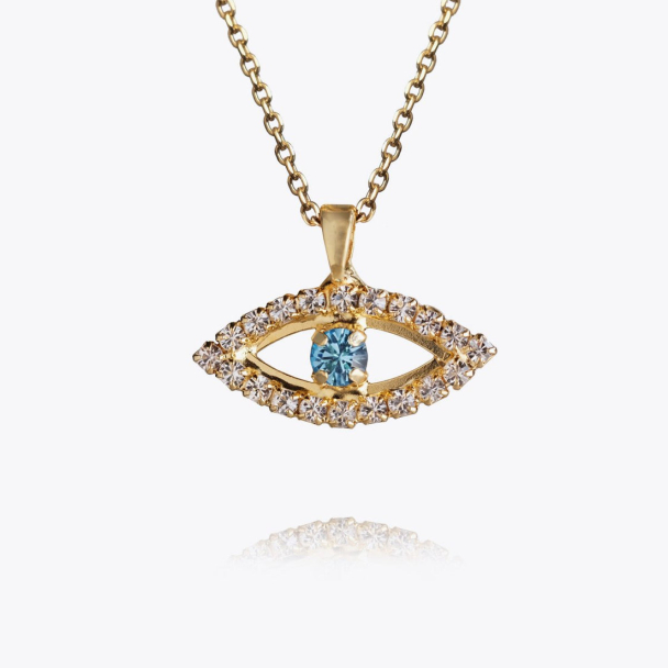 Greek eye Necklace - Gold crystal/aquamarine