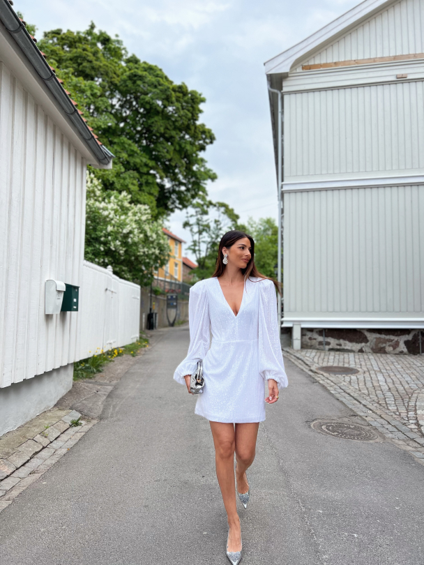 Sequin puffy sleeved dress - Bright White - Image 4
