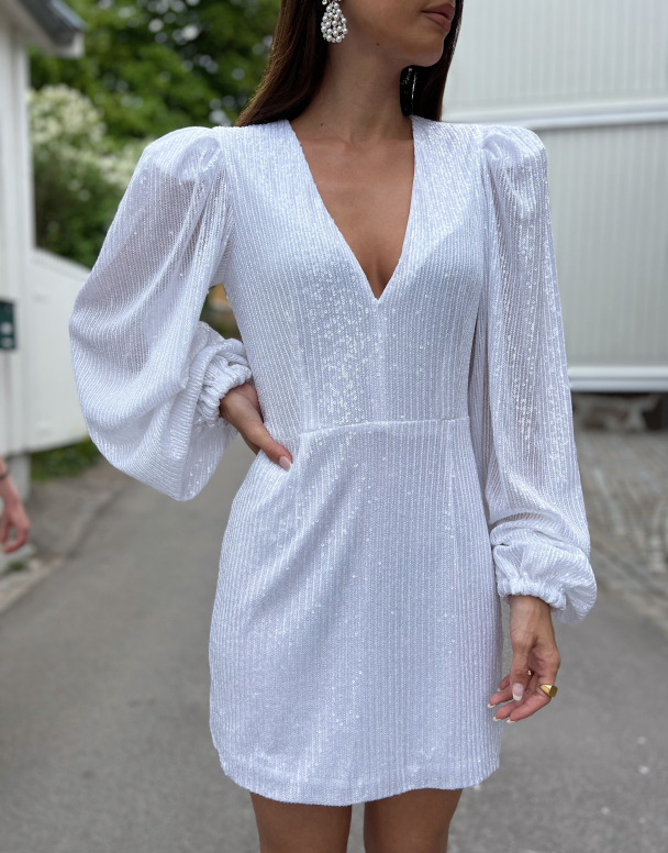 Sequin puffy sleeved dress - Bright White - Image 1