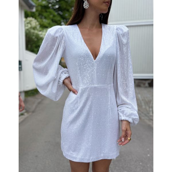 Sequin puffy sleeved dress - Bright White