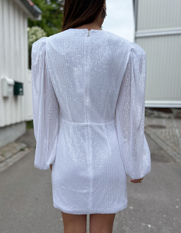 Sequin puffy sleeved dress - Bright White - Image 6