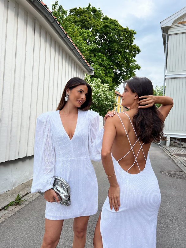 Sequin puffy sleeved dress - Bright White - Image 7