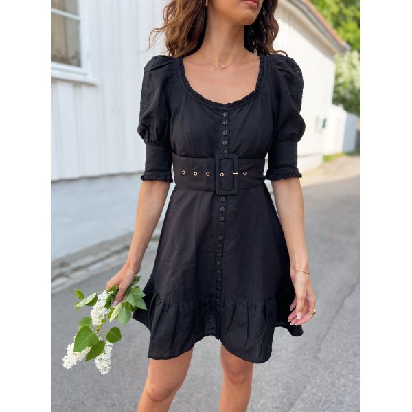Linen Mini Dress - Black 