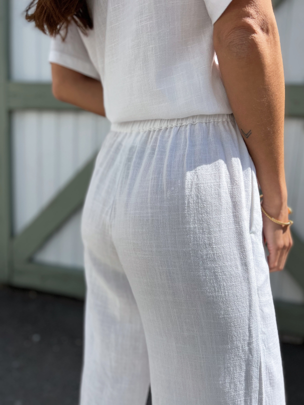Viva - Gulia Long Linen Pant - Bright White  - Image 7