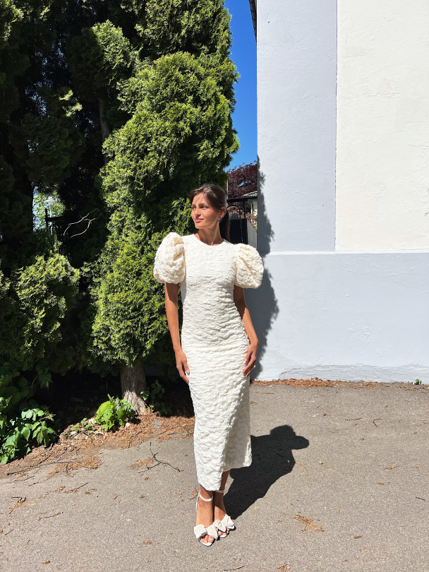 Jacquard midi puffy dress - Egret - Image 8