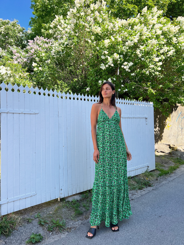 Fine Jacquard Maxi Dress - Classic Green Comb - Image 11