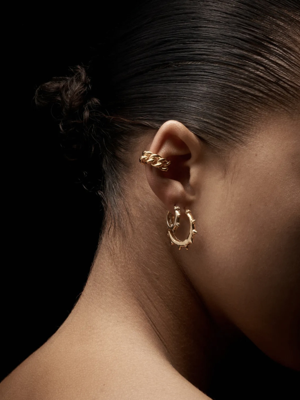 Mini Spikey Hoop Earring - Gold-plated Silver - Image 3