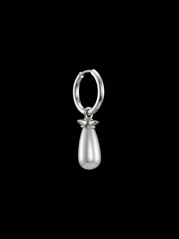 Pearl Tear Earring - Silver - Pearl - Image 2
