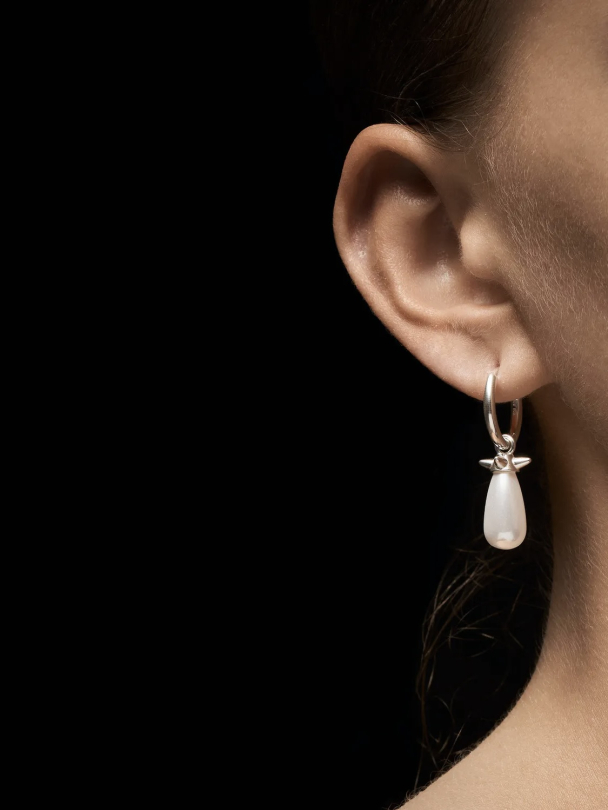 Pearl Tear Earring - Silver - Pearl - Image 1