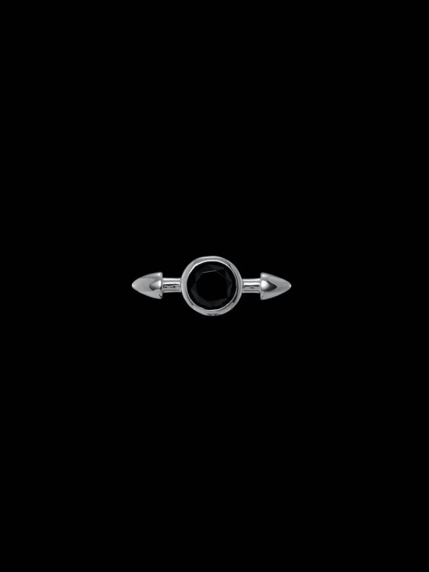 Pierced Stone Earring - Silver - Black Spinel - Image 1