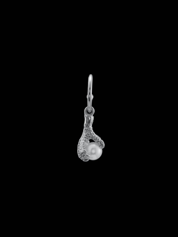 Tiny Claw Pearl Earring - Silver - Freshwater Pearl - Image 1