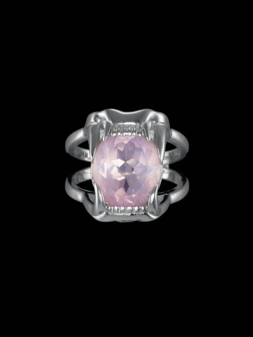 Jaw Stone Ring - Silver - Rose Quartz