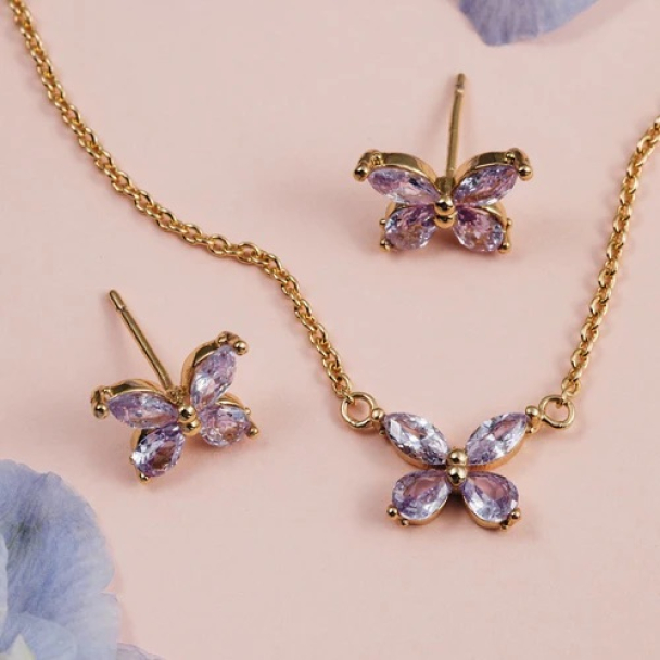 ORELIA Emerald Crystal Butterfly Necklace - Image 2