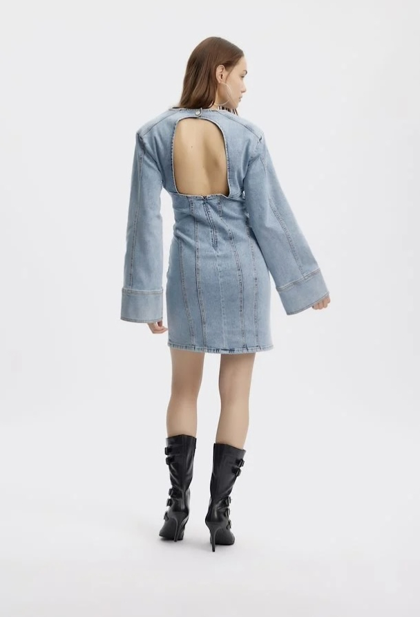 Janice Short Dress - Washed Mid Blue  - Image 2