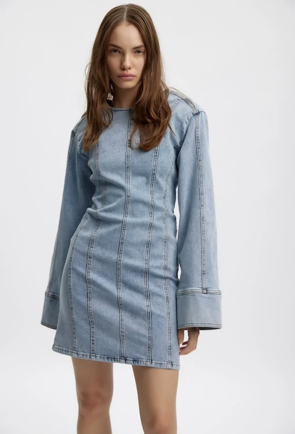 Janice Short Dress - Washed Mid Blue  - Image 3
