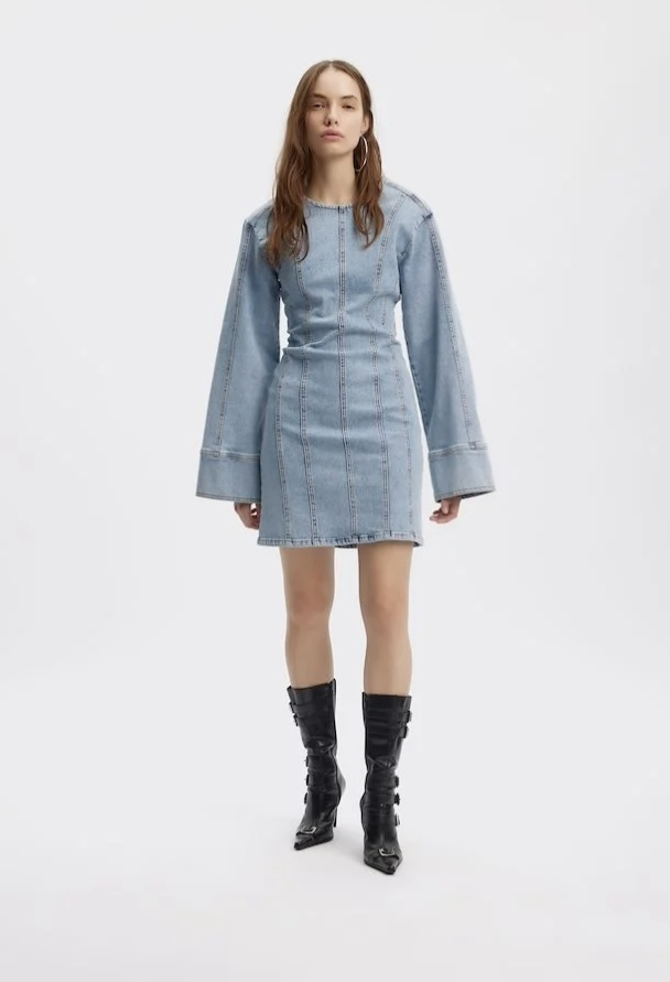 Janice Short Dress - Washed Mid Blue  - Image 5
