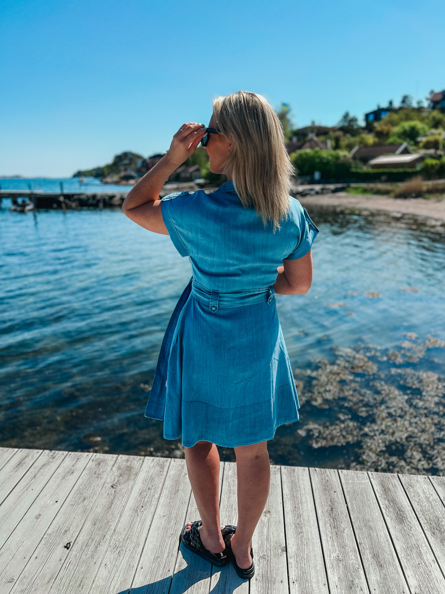 addison denim dress Addison Washed Denim Front Tie Midi Dress