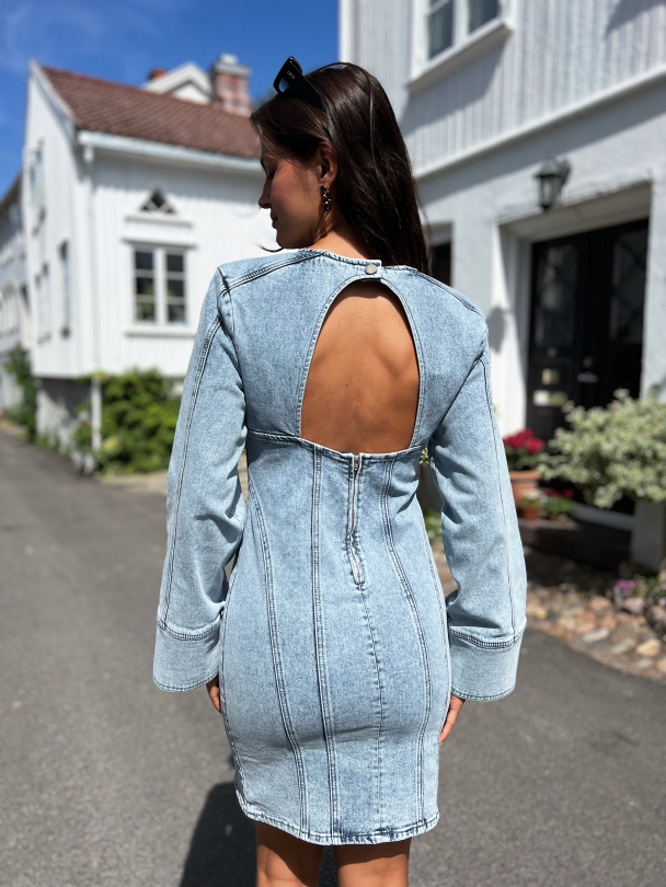 Janice Short Dress - Washed Mid Blue  - Image 6