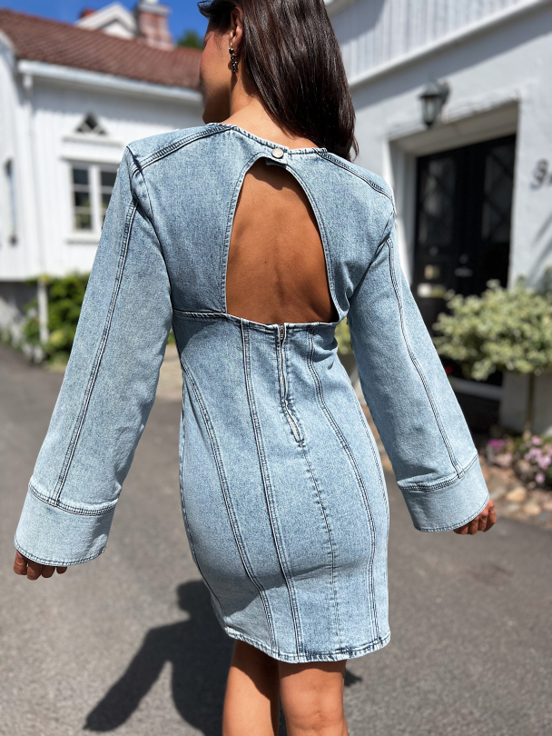 Janice Short Dress - Washed Mid Blue  - Image 7