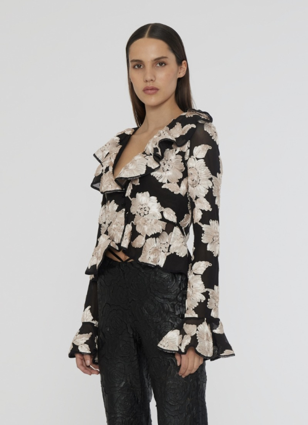 Flower Mesh Ruffel Top - Oyster Mushroom Comb - Image 3