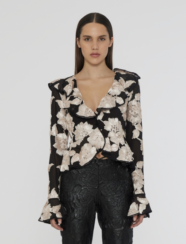 Flower Mesh Ruffel Top - Oyster Mushroom Comb - Image 5