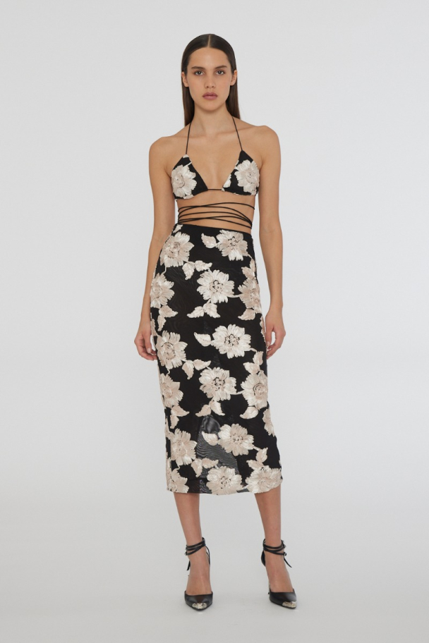 Flower Mesh Midi Skirt - Oyester Mushroom comb - Image 5