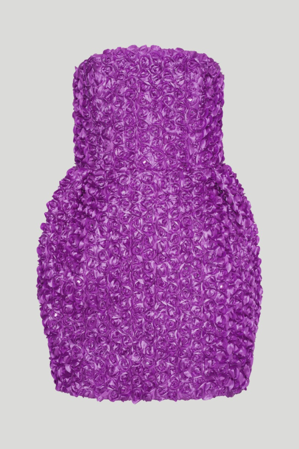 3D Flower Mini Dress - Purple Cactus Flower  - Image 3