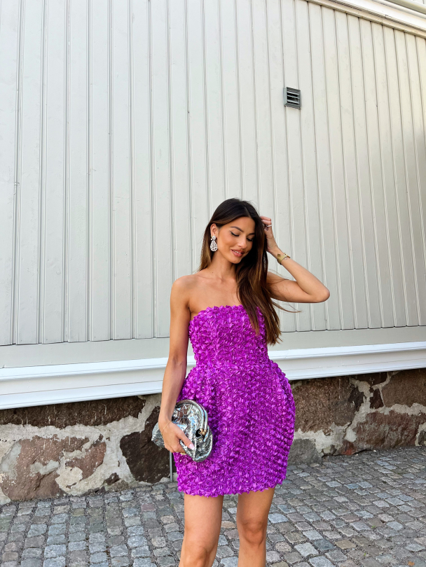 3D Flower Mini Dress - Purple Cactus Flower  - Image 9
