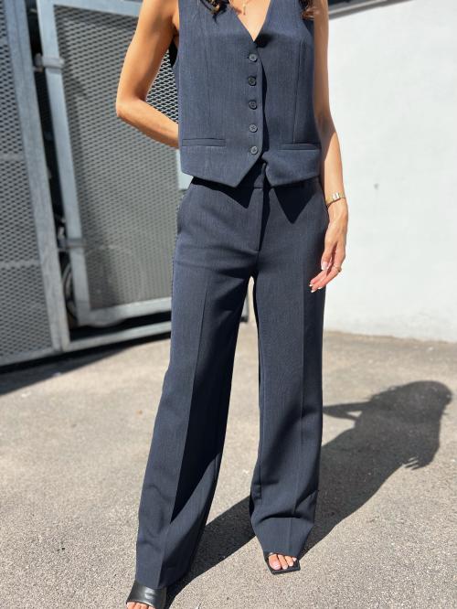 Rita Wide Pant - Dark Sapphire/Melange