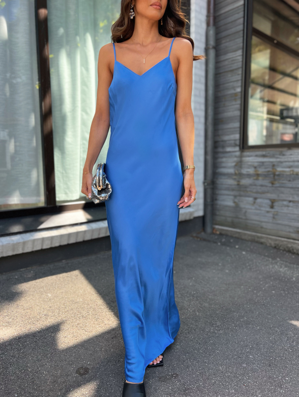 Thea Ankle Satin Strap Dress - Nebulas Blue  - Image 1