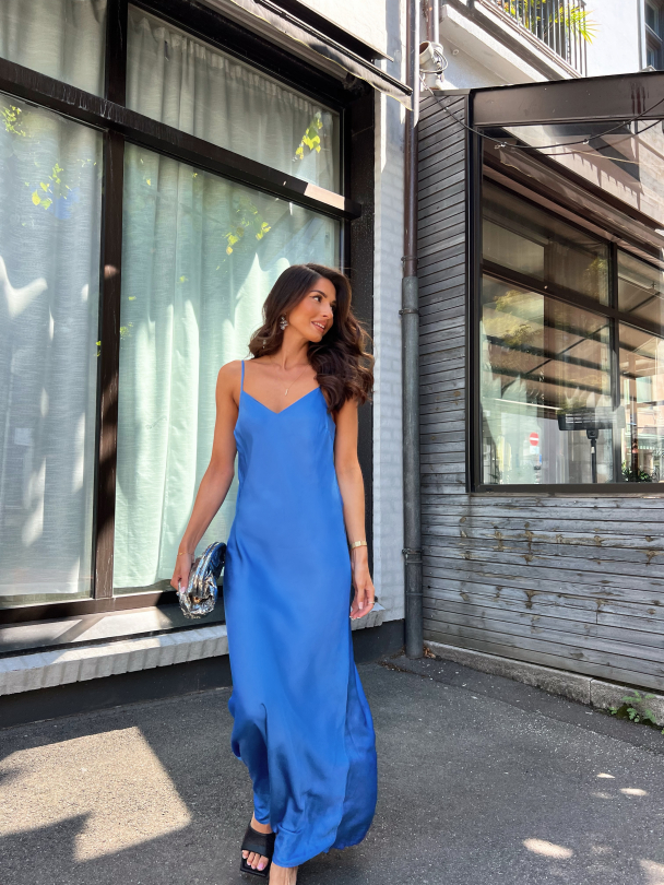 Thea Ankle Satin Strap Dress - Nebulas Blue  - Image 8