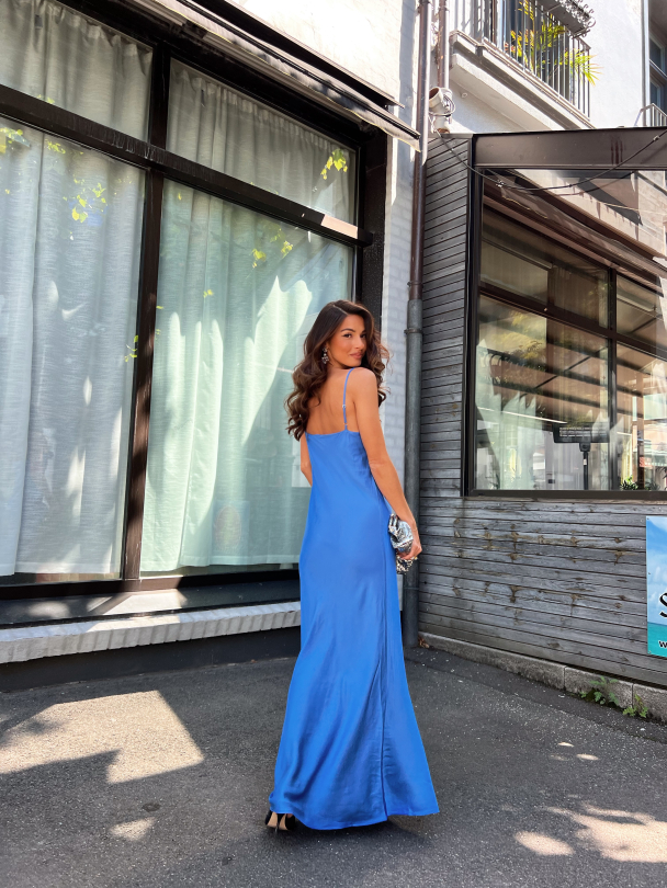 Thea Ankle Satin Strap Dress - Nebulas Blue  - Image 12