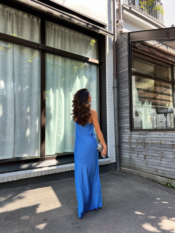 Thea Ankle Satin Strap Dress - Nebulas Blue  - Image 13