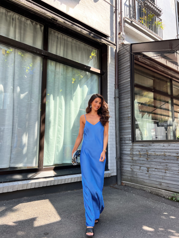 Thea Ankle Satin Strap Dress - Nebulas Blue  - Image 15