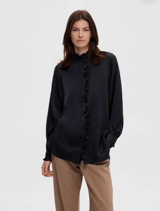 Martina Ruffled Shirt - Black  - Image 4